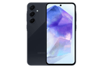 Vista-frontal-y-trasera-del-celular-Samsung-Galaxy-A55-5G-color-negro-de-256-gigabytes-con-tres-camaras-traseras-y-una-seflie