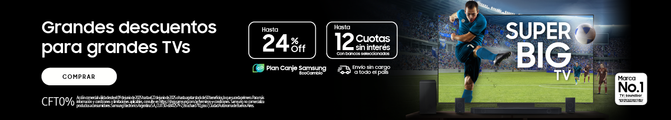 Del lado izquierdo de la imagen se encuentra el texto "Dale a tu papá el regalo que lo hizo feliz" . En el medio se menciona la promoción vigente ¨"TV 65" Crystal UHD 4K" 17%OFF. Hasta 12 cuotas sin interés con bancos seleccionados, precio $1.099.999